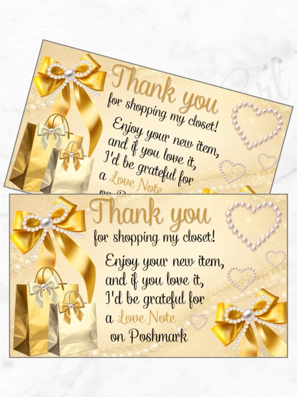 100  Thank You Cards | Gold Elegant Pearl & Bow Design for Small Business